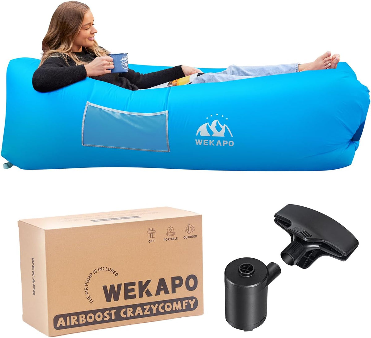 WEKAPO Inflatable Couch with Pump,Blue