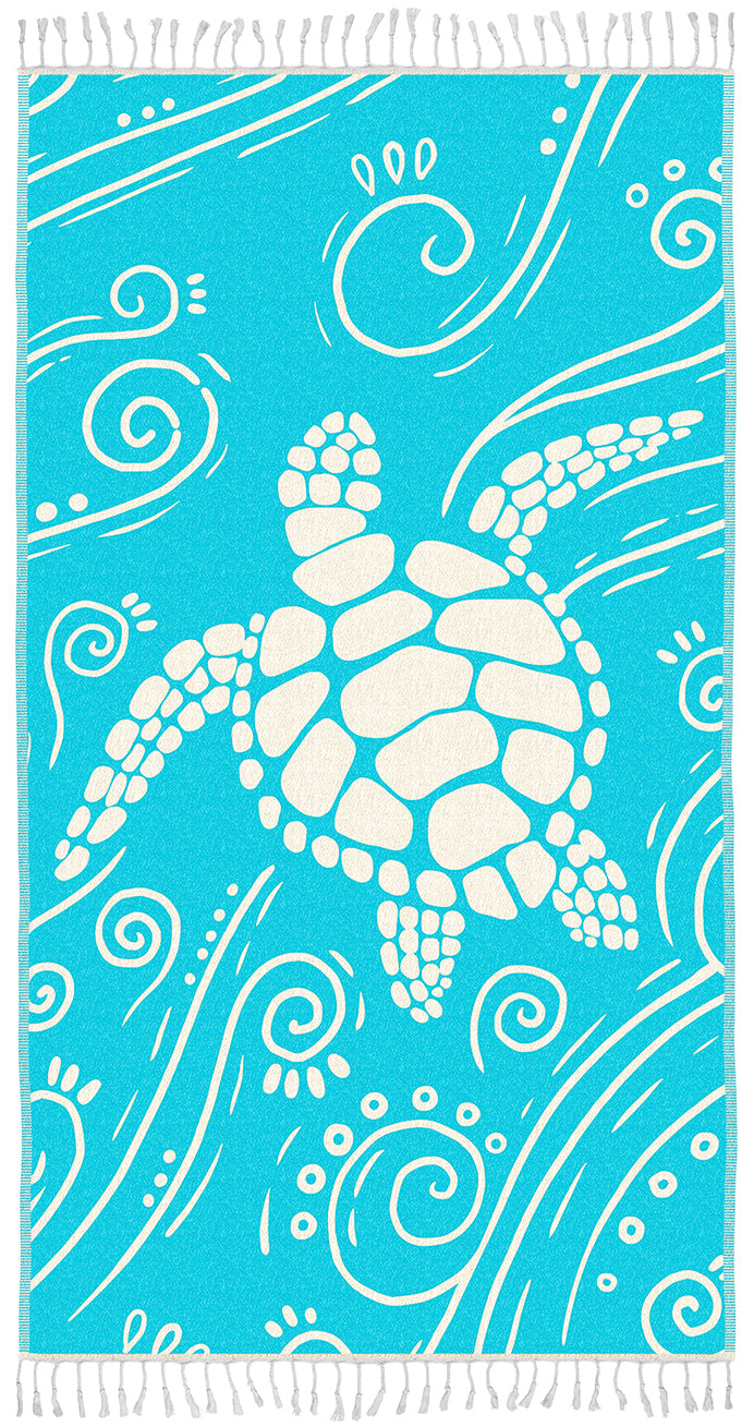 WEKAPO Turkish Beach Towel,Turquoise Sea Turtle