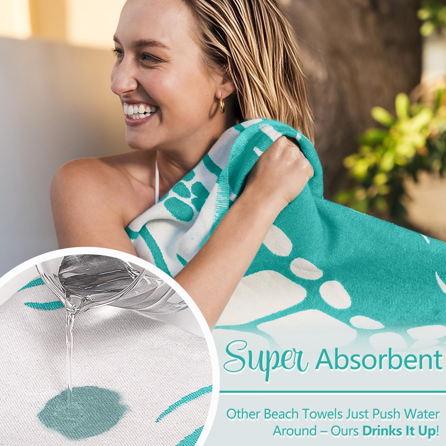 WEKAPO Turkish Beach Towel,Light Teal Sea Turtle