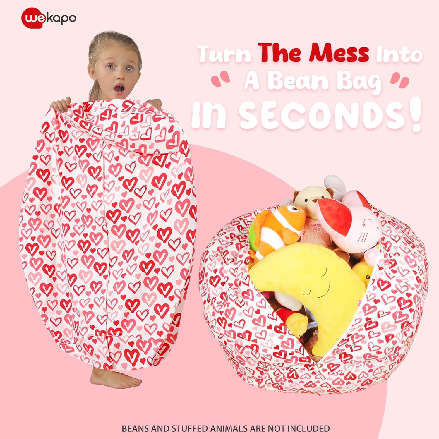 WEKAPO Stuffed Animal Storage Bean Bag Cover,Heart