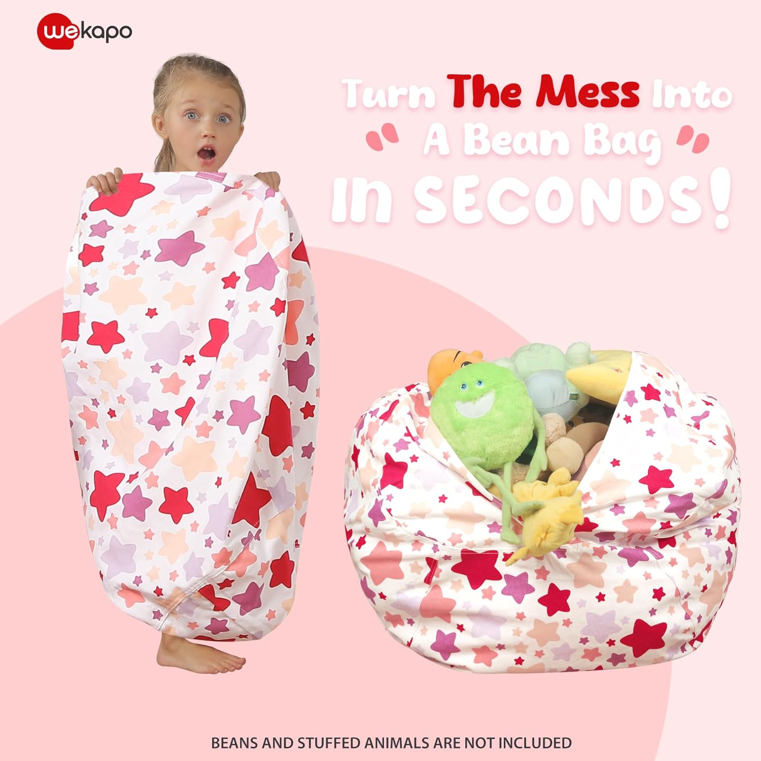 WEKAPO Stuffed Animal Storage Bean Bag Cover,Large star