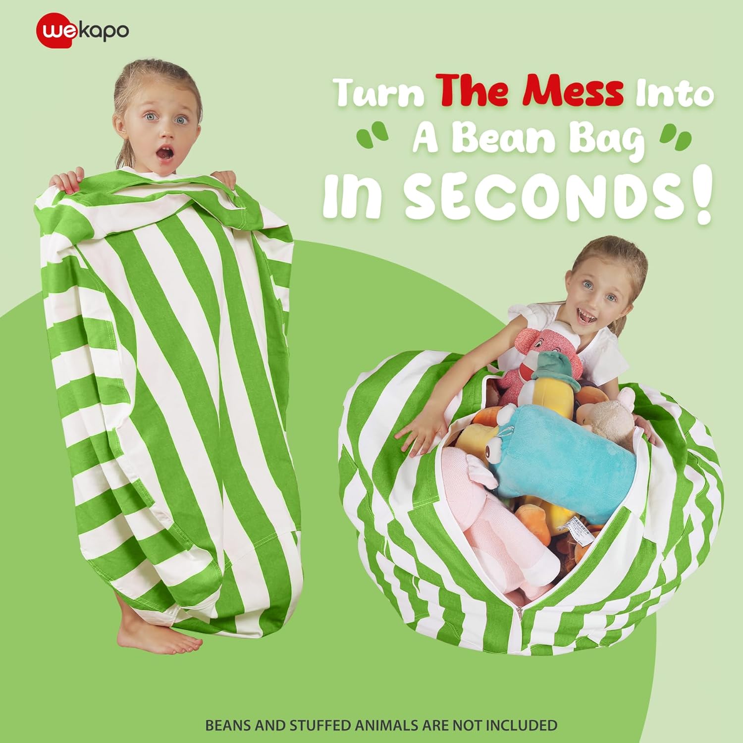 WEKAPO Stuffed Animal Storage Bean Bag Cover,Green Stripes