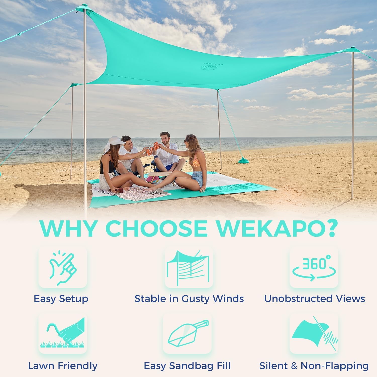 WEKAPO Beach Tent Sun Shelter,Turquoise