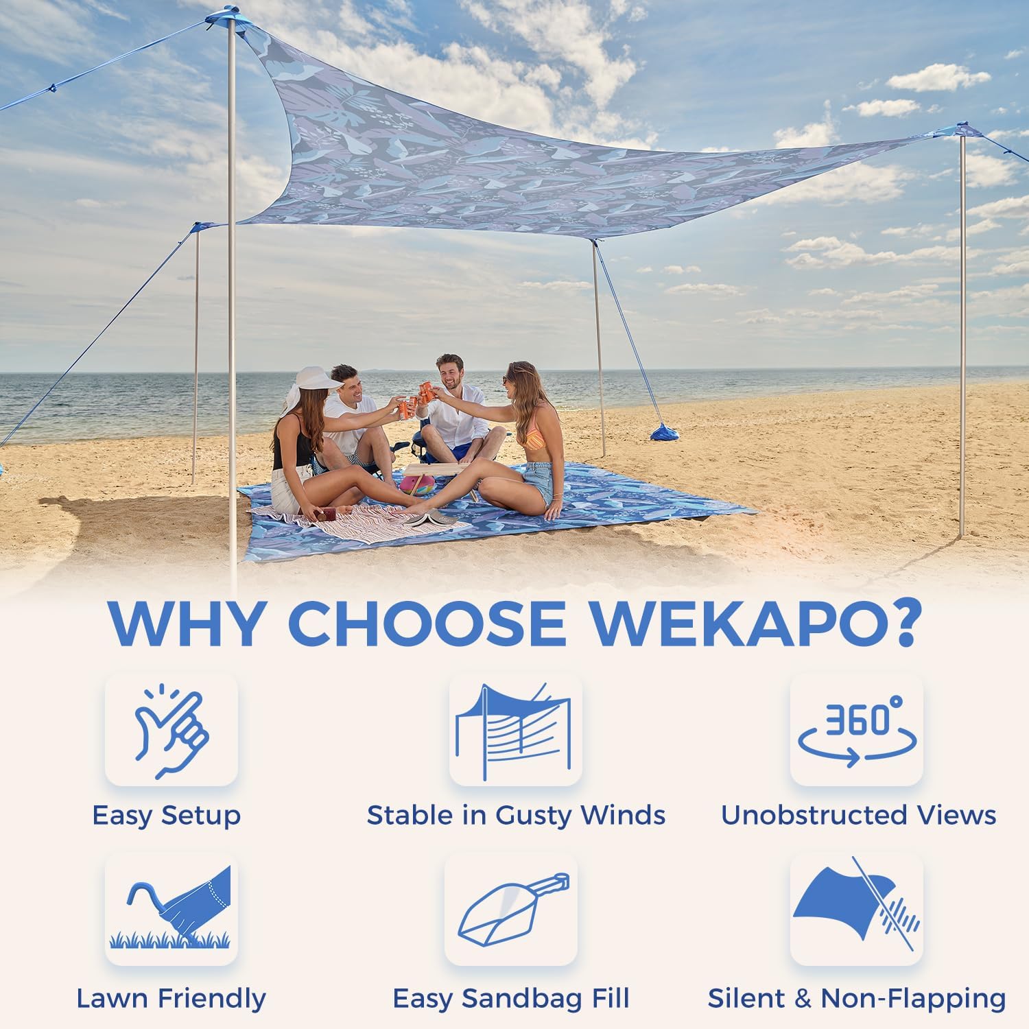 WEKAPO Beach Tent Sun Shelter,Sapphire Twilight Leaf
