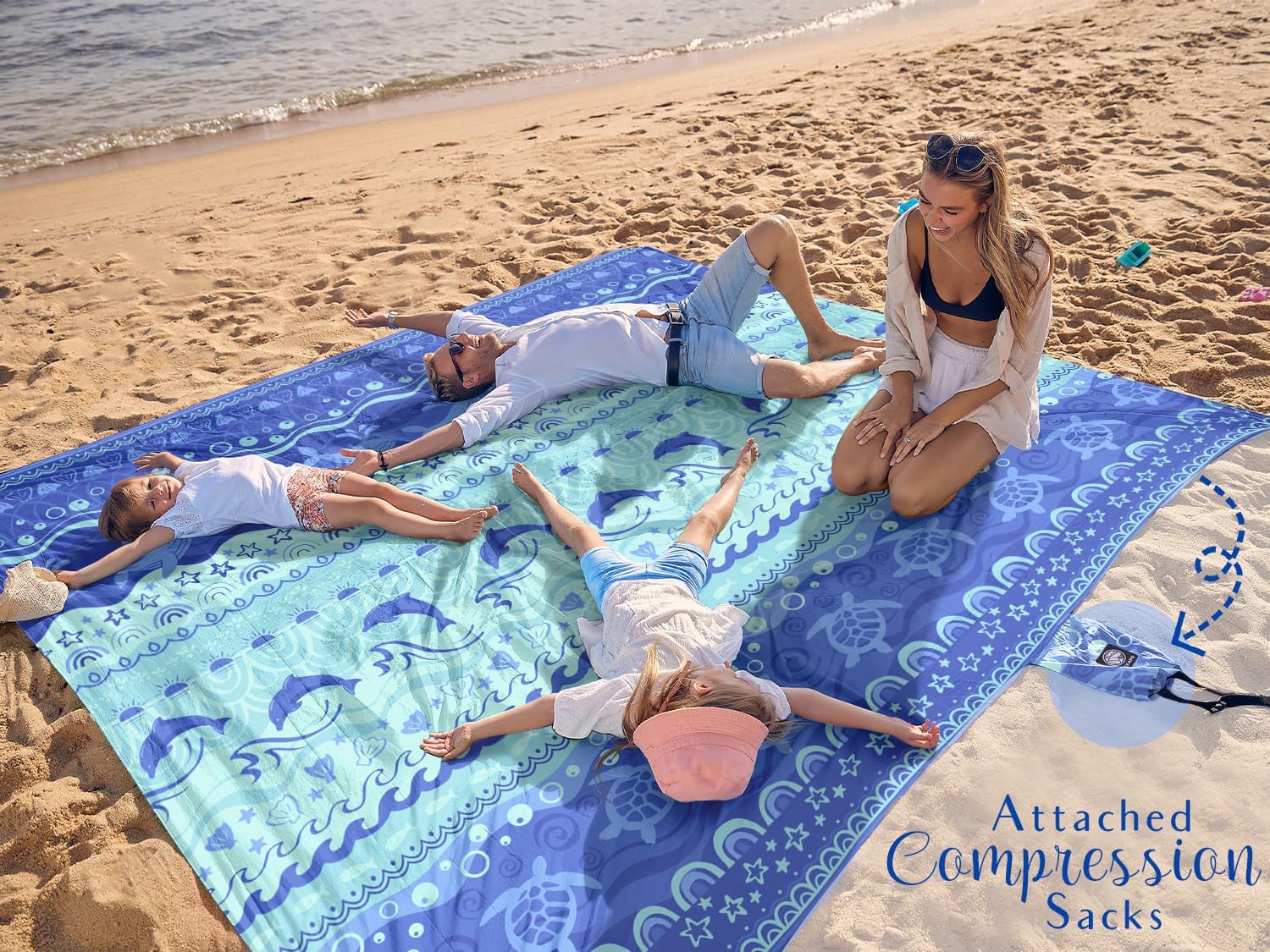 WEKAPO Sand Free Beach Blanket, Bohemian Sealife