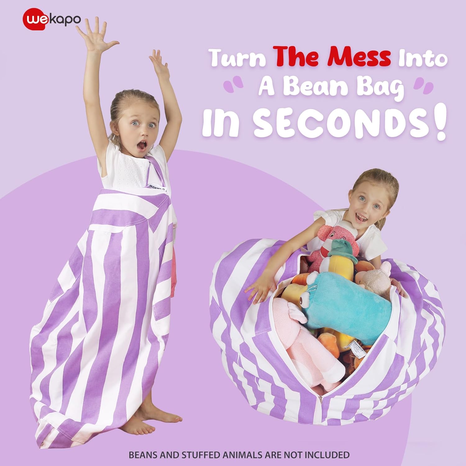 WEKAPO Stuffed Animal Storage Bean Bag Cover,Purple Stripes