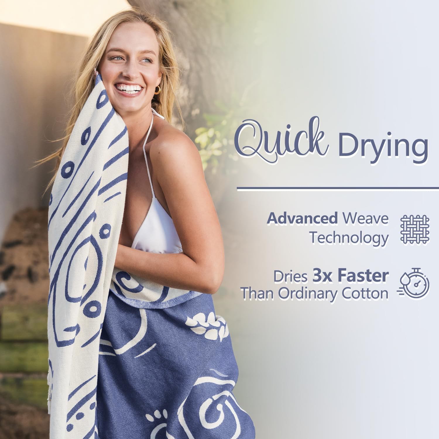 WEKAPO Turkish Beach Towel,Light Navy Sea Turtle