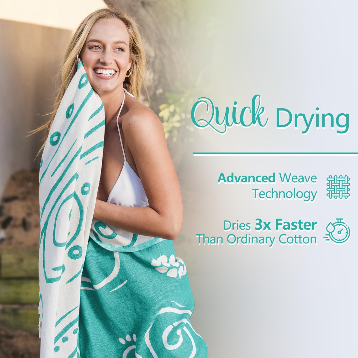 WEKAPO Turkish Beach Towel,Light Teal Sea Turtle