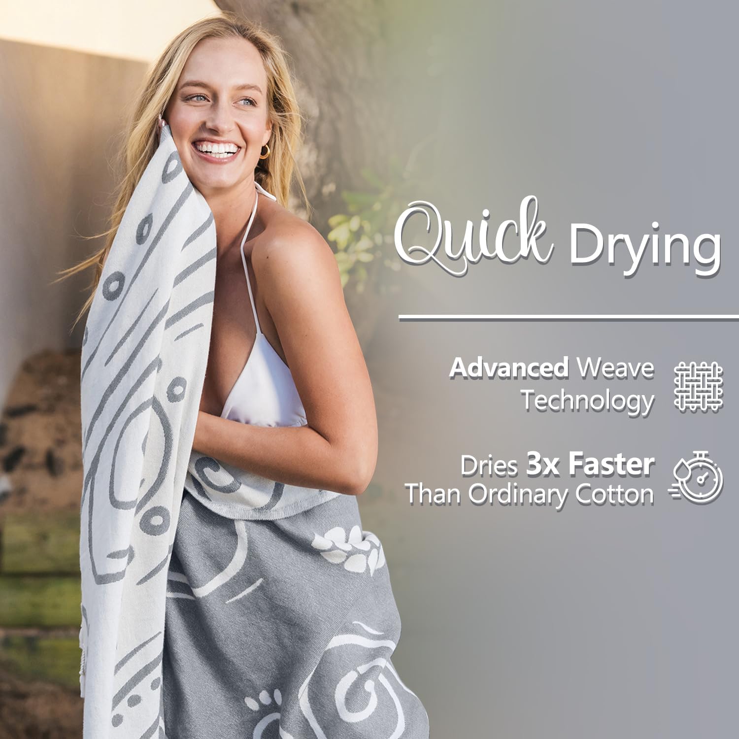 WEKAPO Turkish Beach Towel,Light Grey Sea Turtle