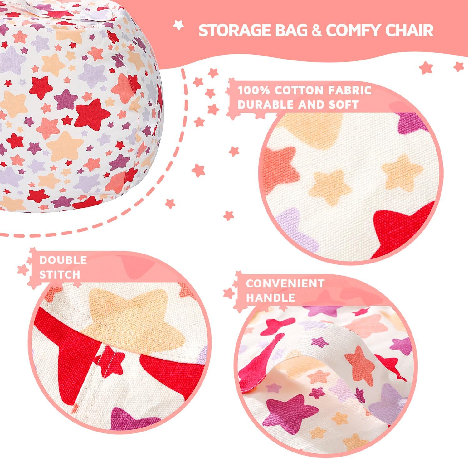 WEKAPO Stuffed Animal Storage Bean Bag Cover,Large star
