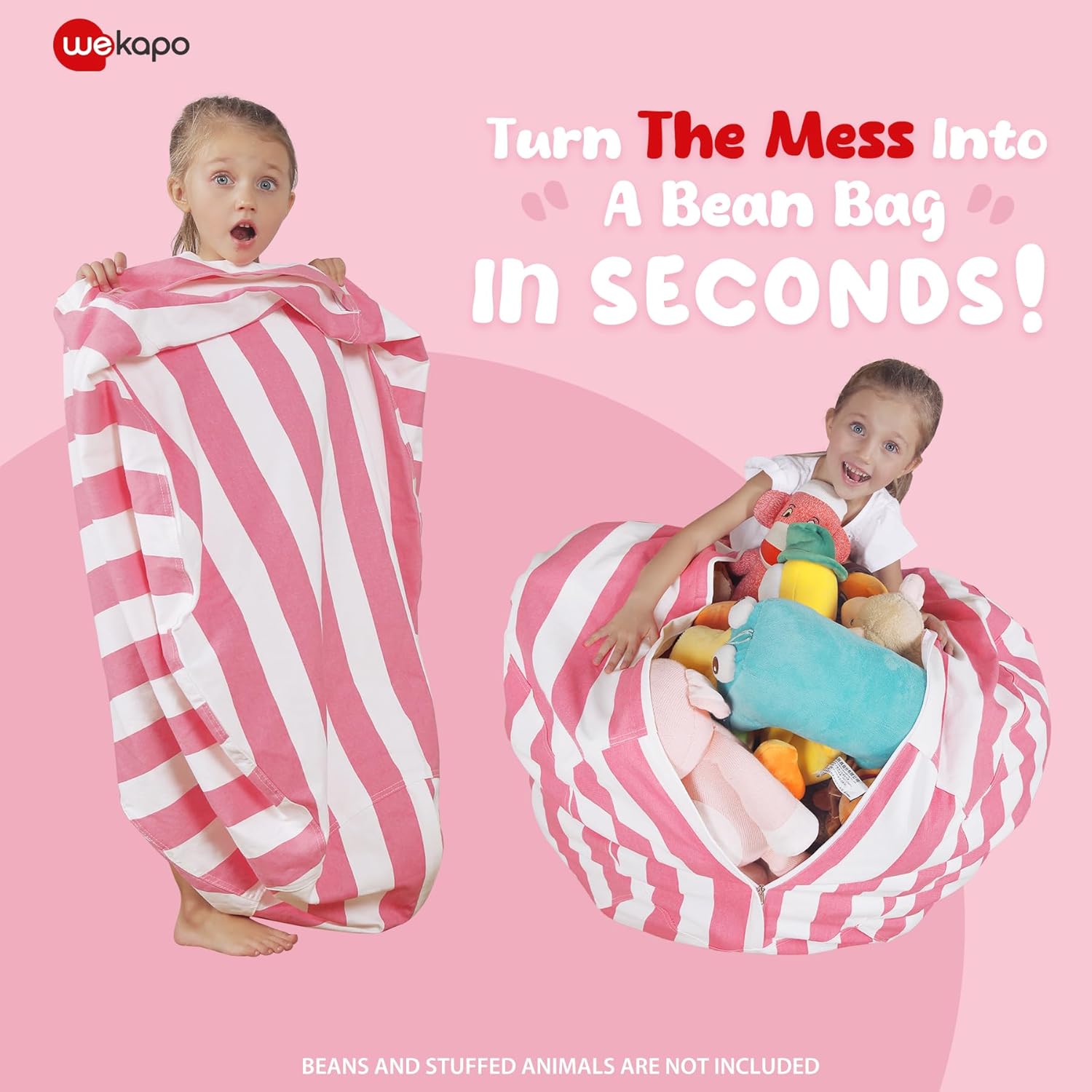 WEKAPO Stuffed Animal Storage Bean Bag Cover,Pink Stripes