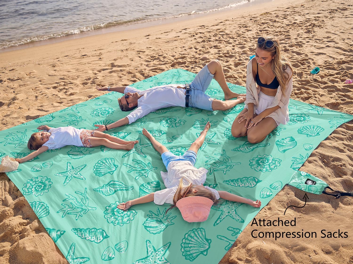 WEKAPO Sand Free Beach Blanket,Turquoise Shells