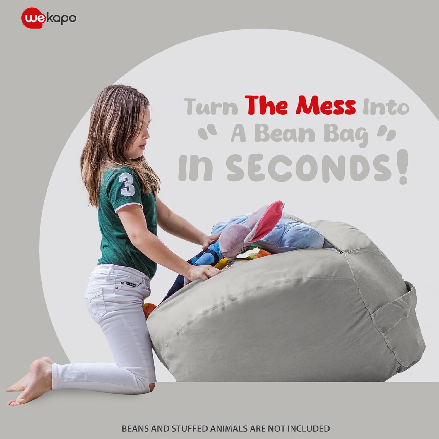 WEKAPO Stuffed Animal Storage Bean Bag Cover,Solid Grey