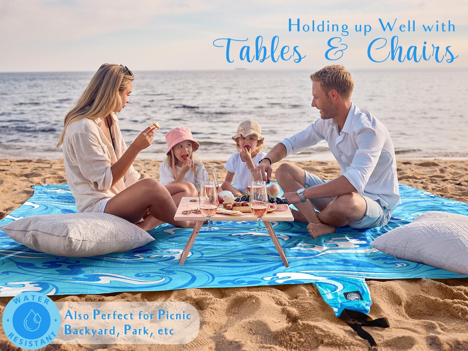 WEKAPO Sand Free Beach Blanket, Blue Ocean Waves