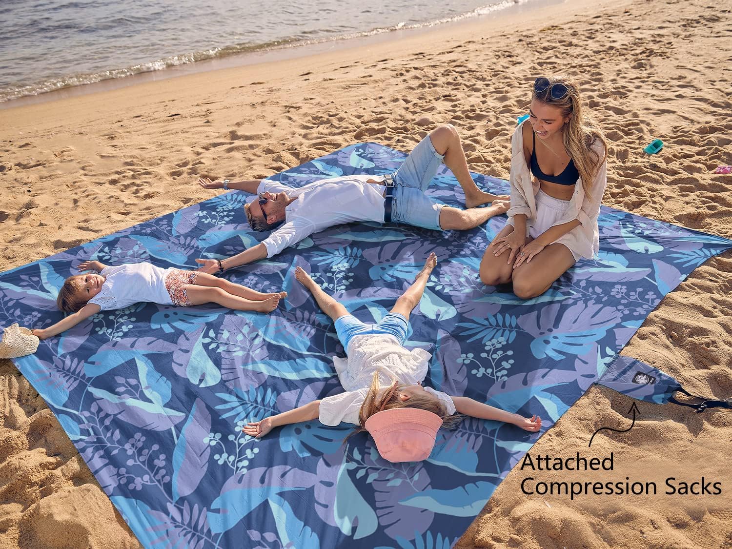 WEKAPO Sand Free Beach Blanket,Blue Leaf