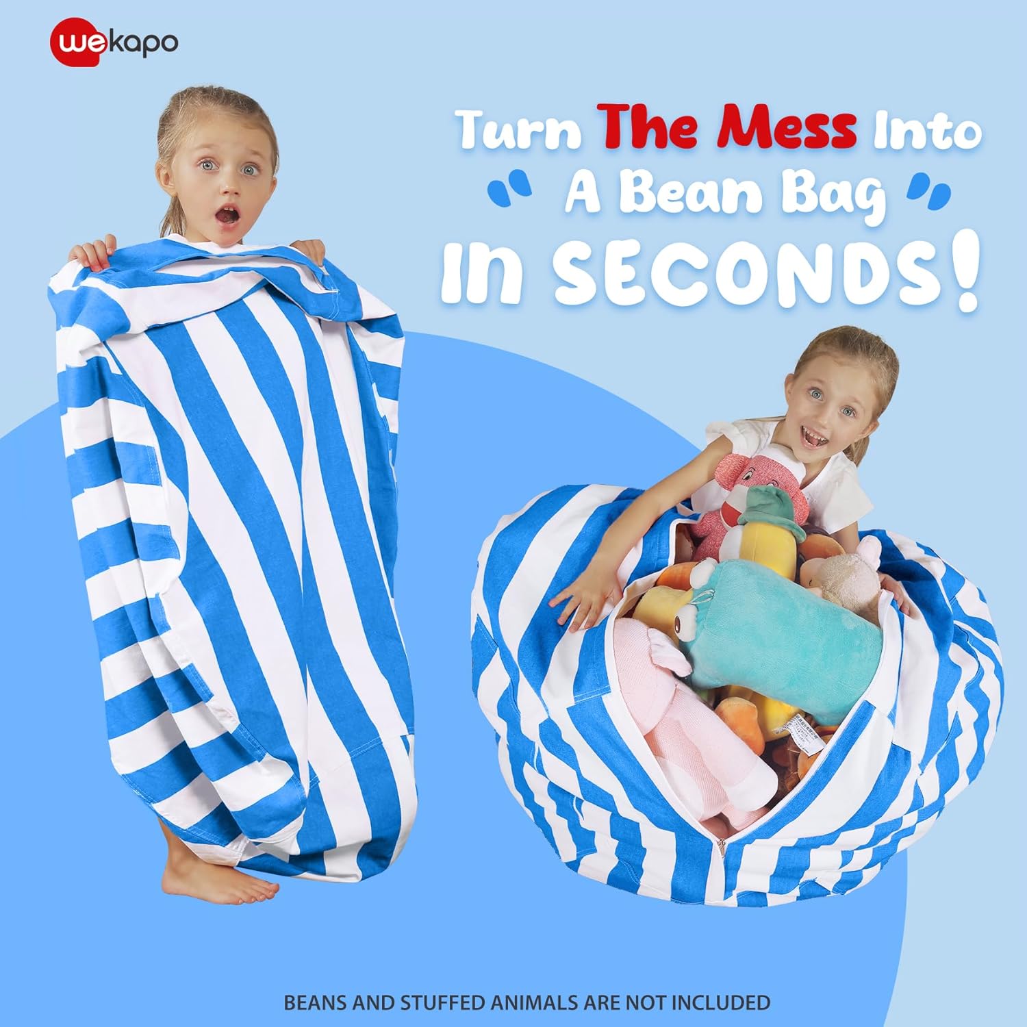 WEKAPO Stuffed Animal Storage Bean Bag Cover,Blue Stripes