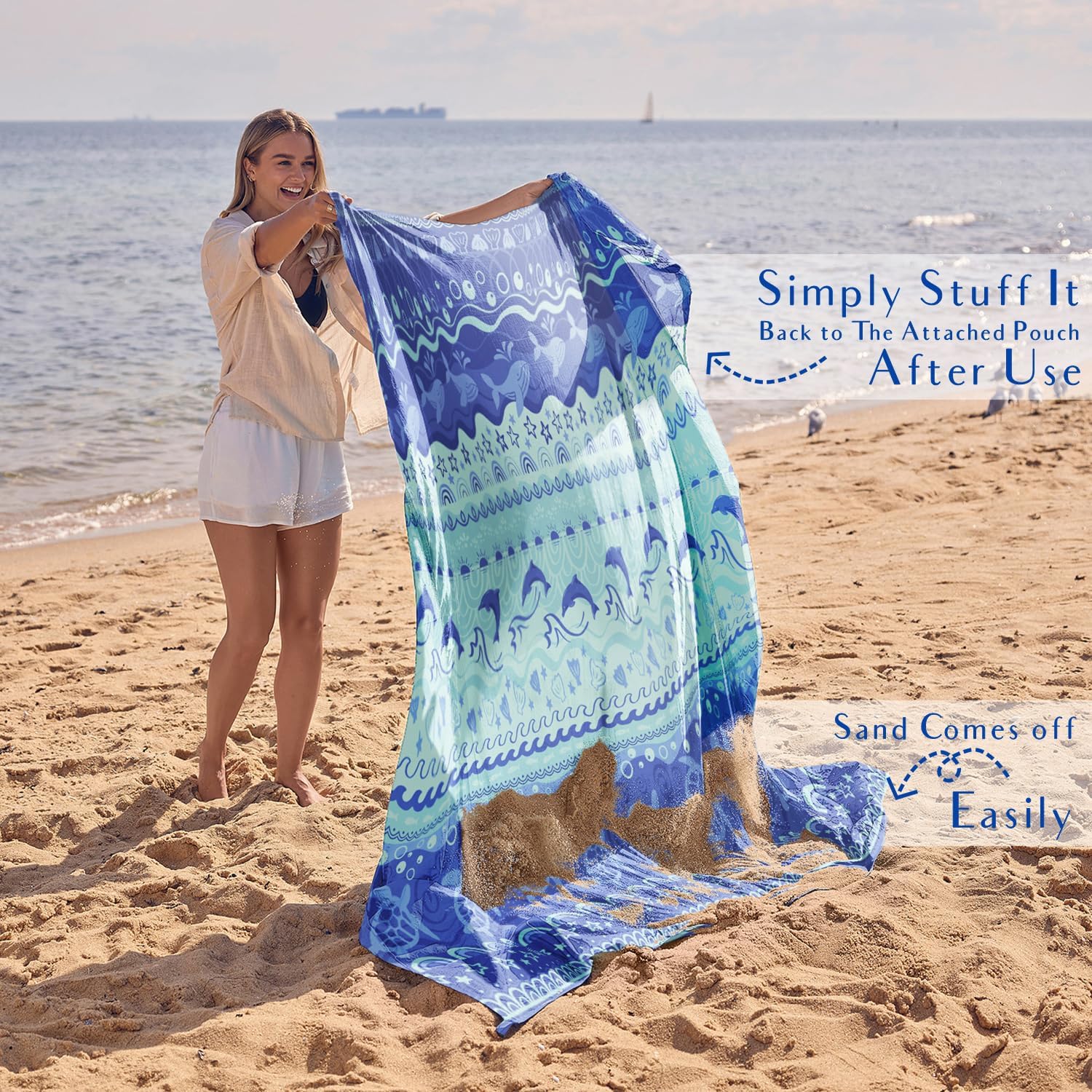WEKAPO Sand Free Beach Blanket, Bohemian Sealife