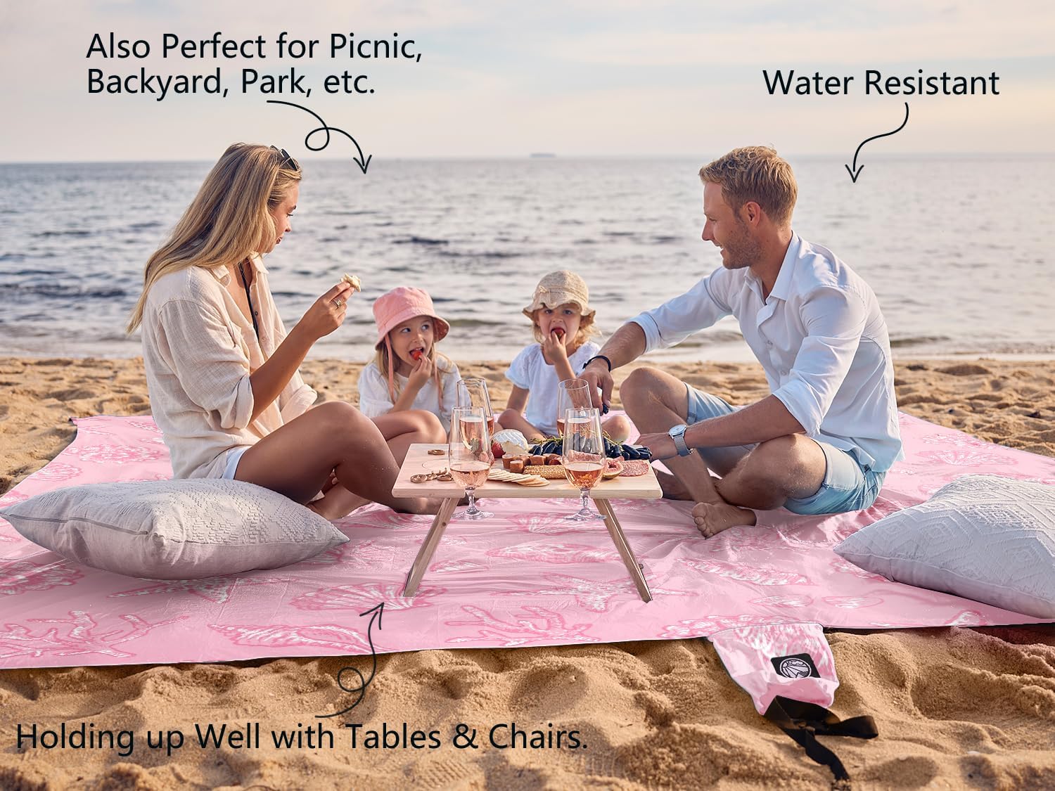 WEKAPO Sand Free Beach Blanket,Pink Sea Shells