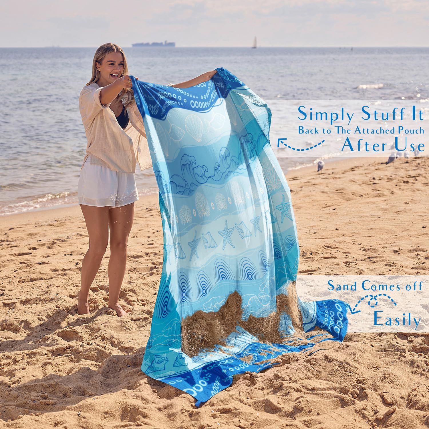 WEKAPO Sand Free Beach Blanket, Bohemian Starfish