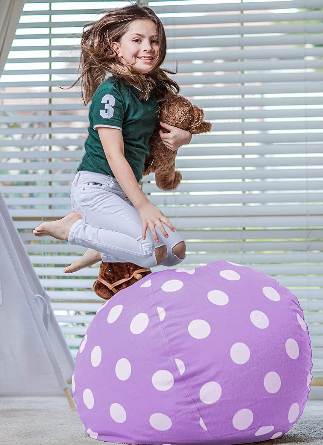 WEKAPO Stuffed Animal Storage Bean Bag Cover,Purple Dot