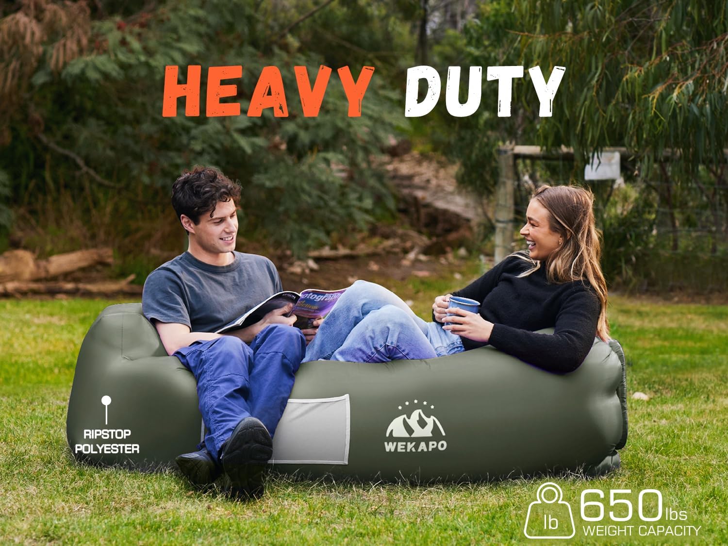 WEKAPO Inflatable Lounger Air Sofa,Olive Green