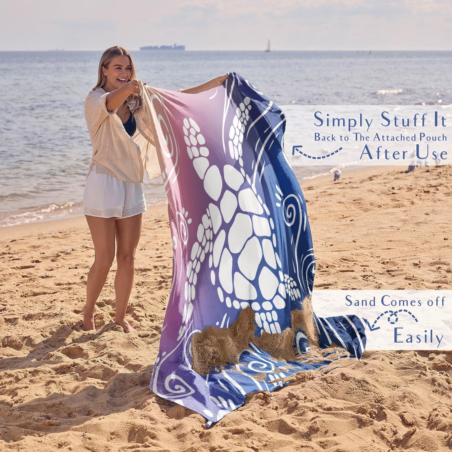 WEKAPO Sand Free Beach Blanket,Deep Blue Sea Turtle