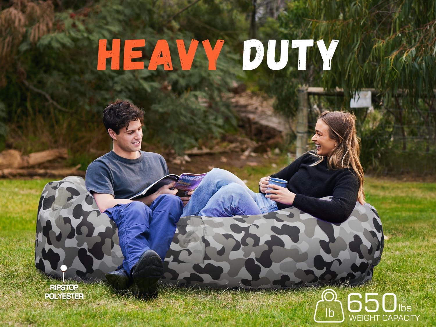 WEKAPO Inflatable Lounger Air Sofa,Grey Camouflage