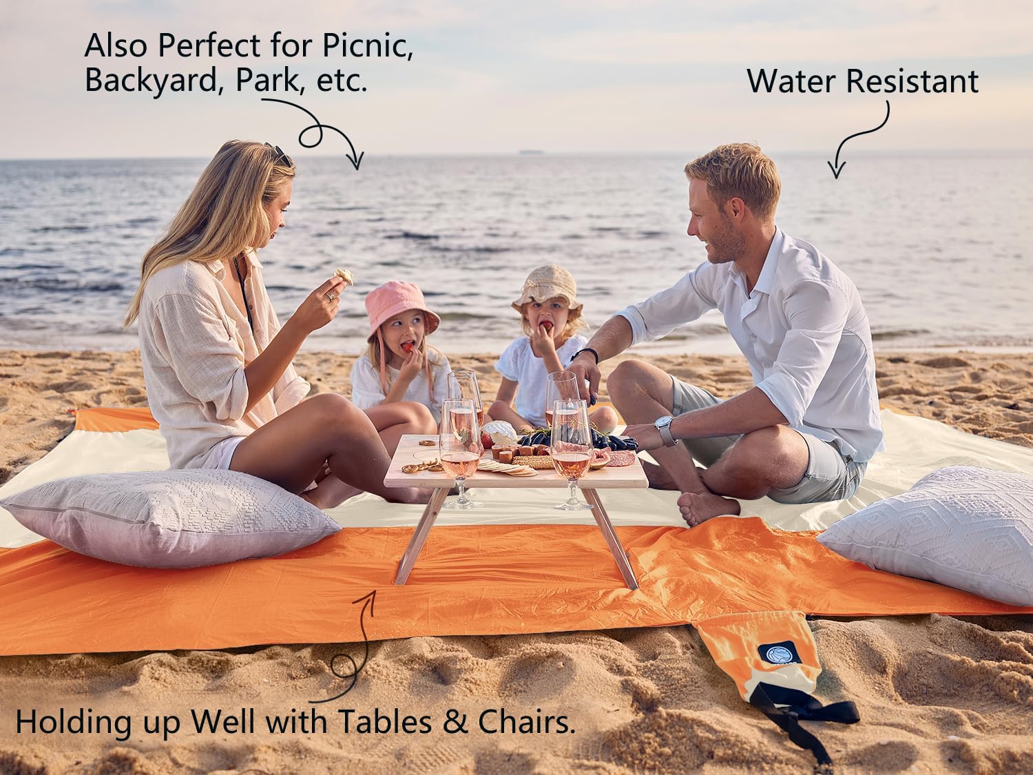 WEKAPO Sand Free Beach Blanket, Orange