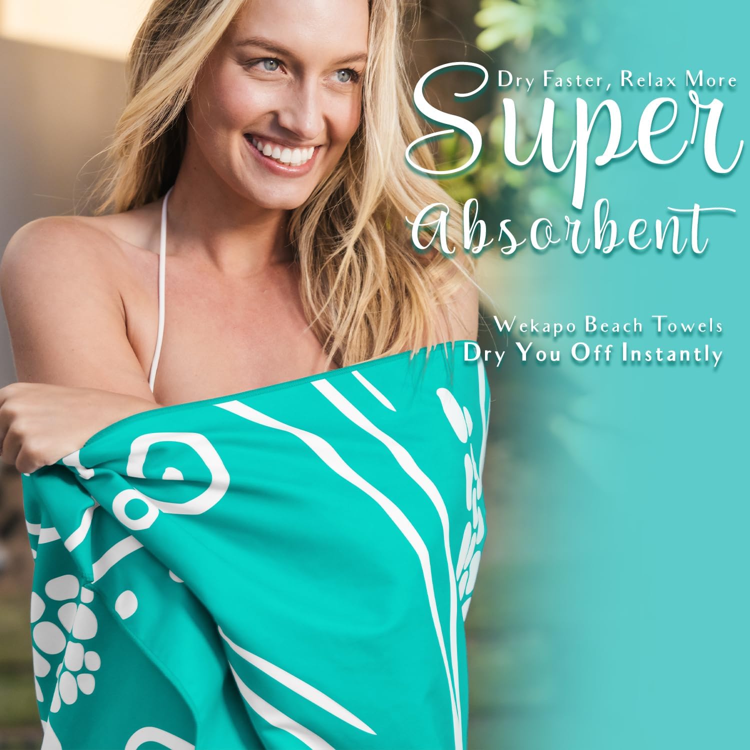 WEKAPO Microfiber Beach Towel,Teal Sea Turtle