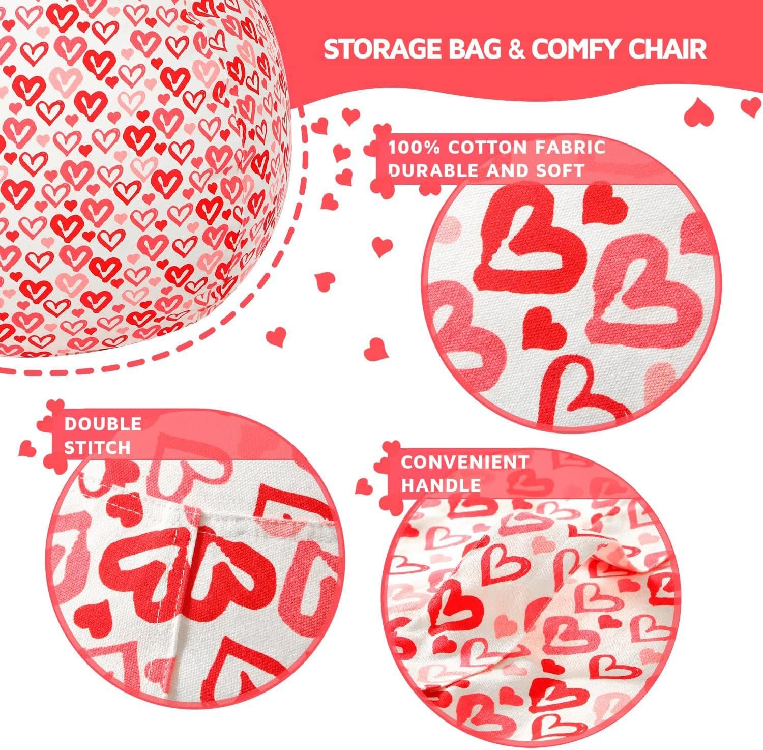 WEKAPO Stuffed Animal Storage Bean Bag Cover,Heart
