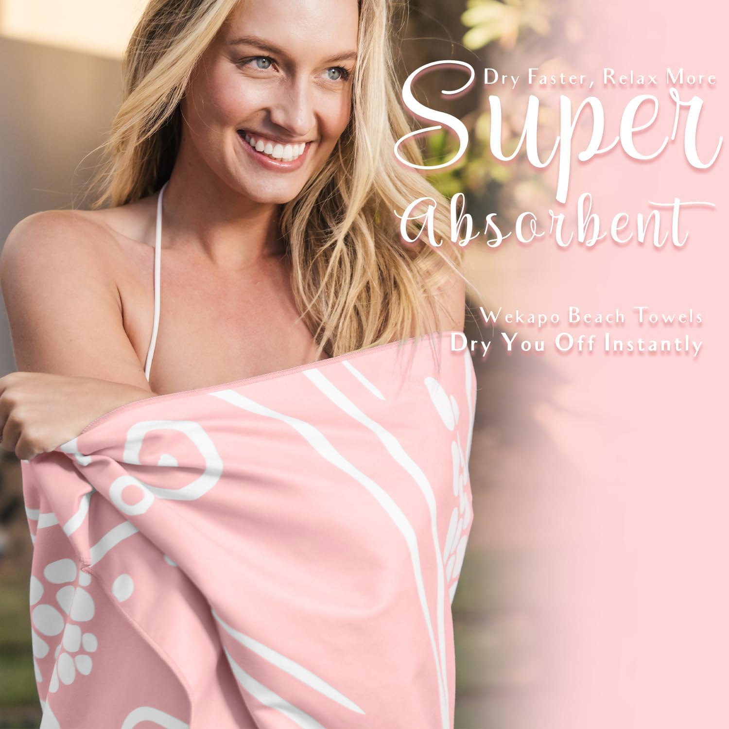 WEKAPO Microfiber Beach Towel,Pink Sea Turtle
