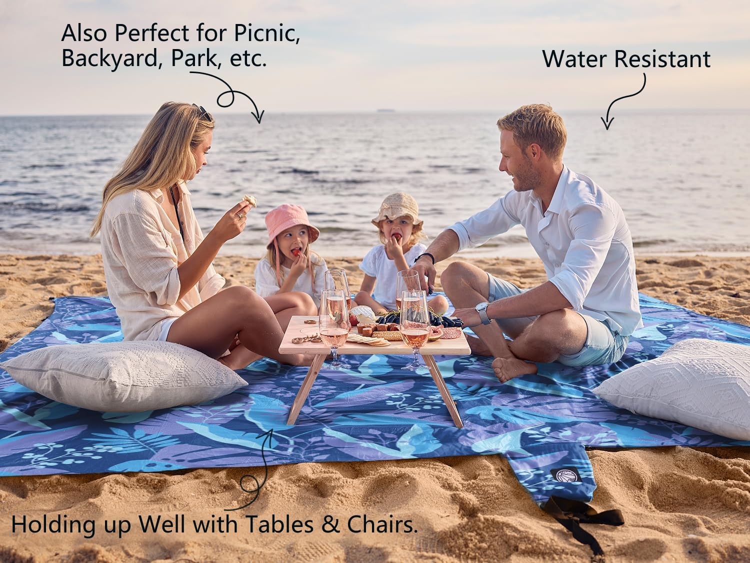 WEKAPO Sand Free Beach Blanket,Blue Leaf