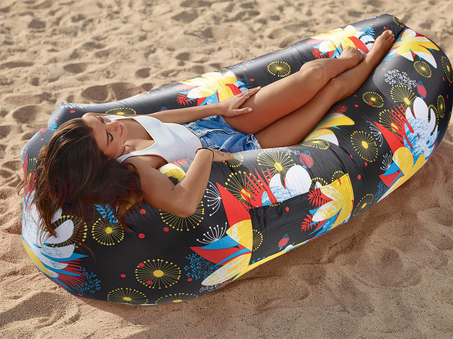 WEKAPO Inflatable Lounger Air Sofa,Floral Boom