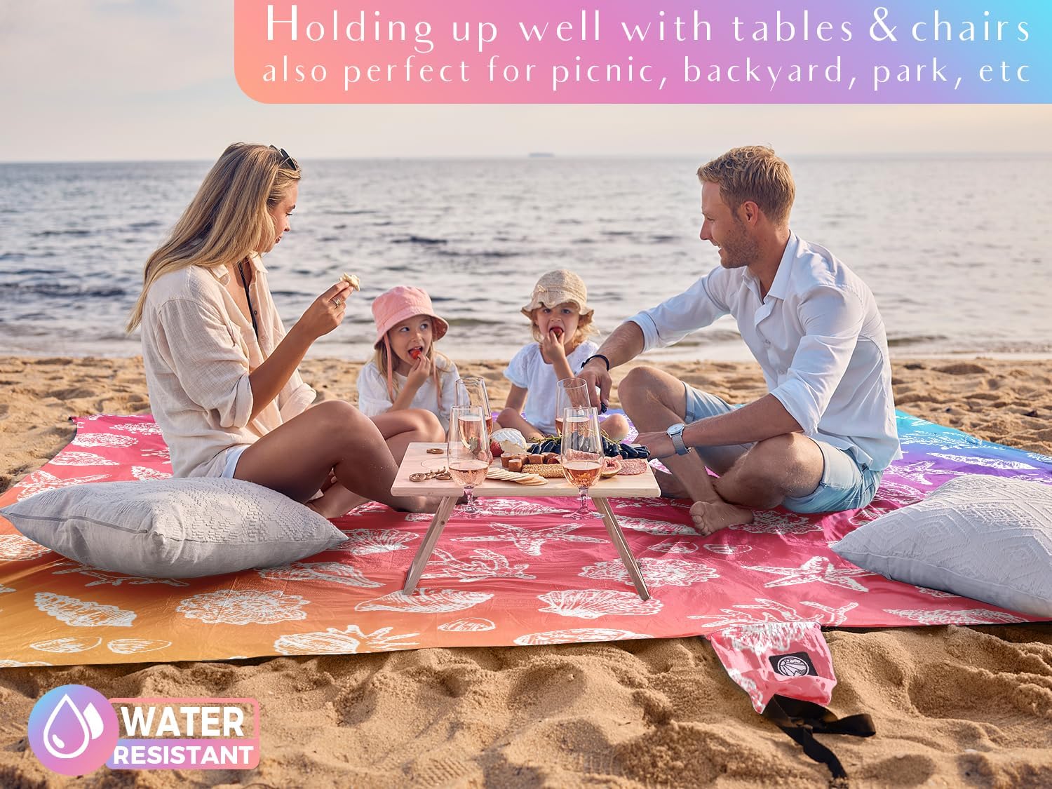 WEKAPO Sand Free Beach Blanket, Pinkish Purple Sea Shells
