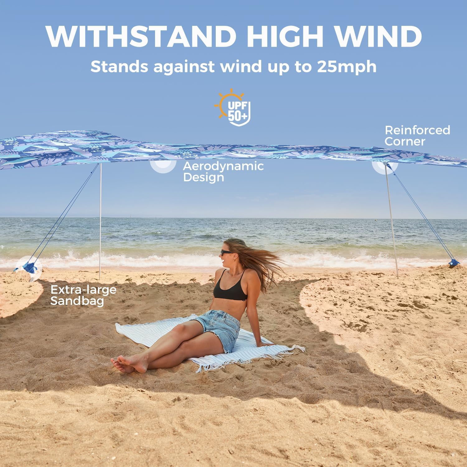 WEKAPO Beach Tent Sun Shelter,Sapphire Twilight Leaf