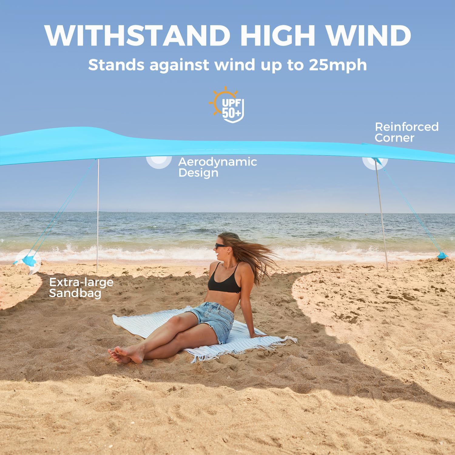 WEKAPO Beach Tent Sun Shelter,Blue