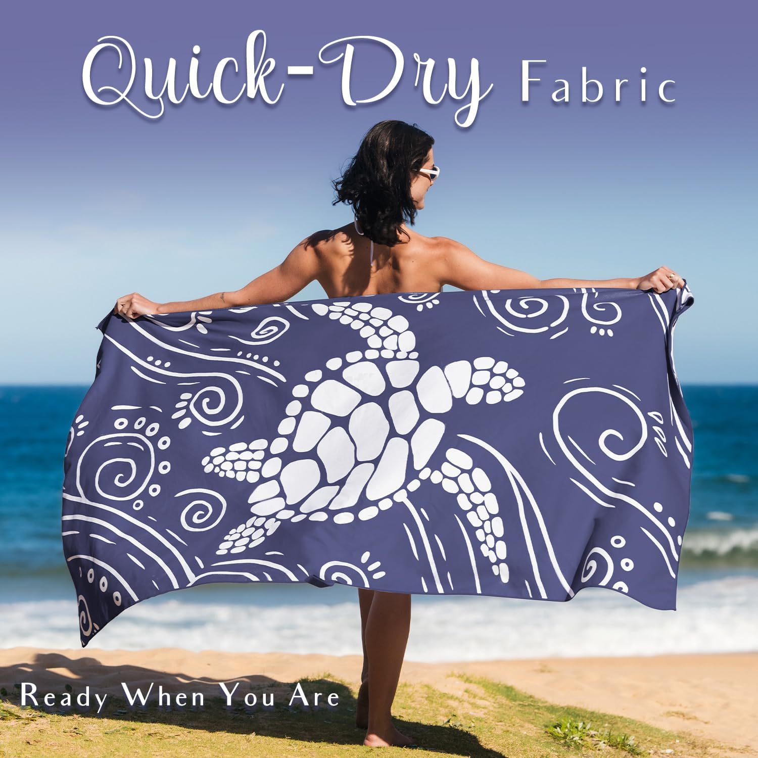 WEKAPO Microfiber Beach Towel,Navy Sea Turtle