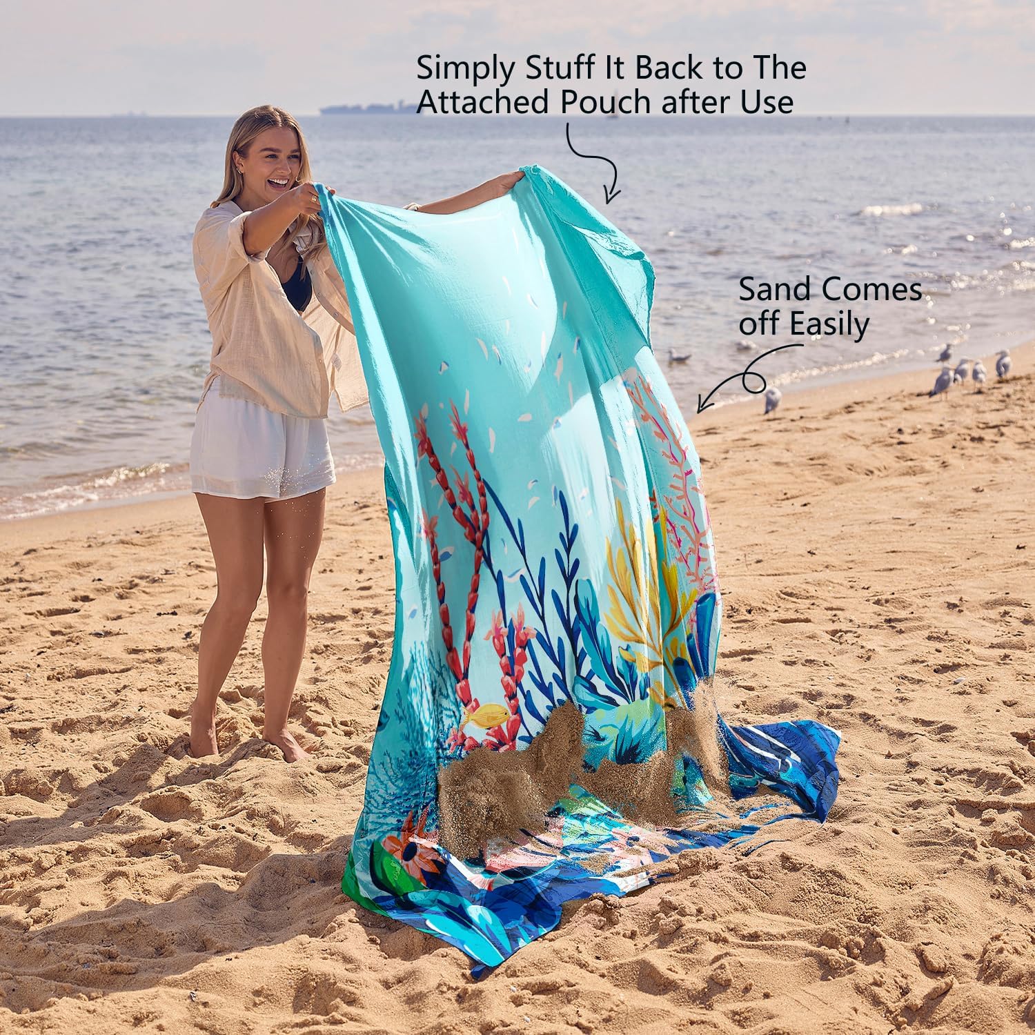 WEKAPO Sand Free Beach Blanket, Ocean Wonderland