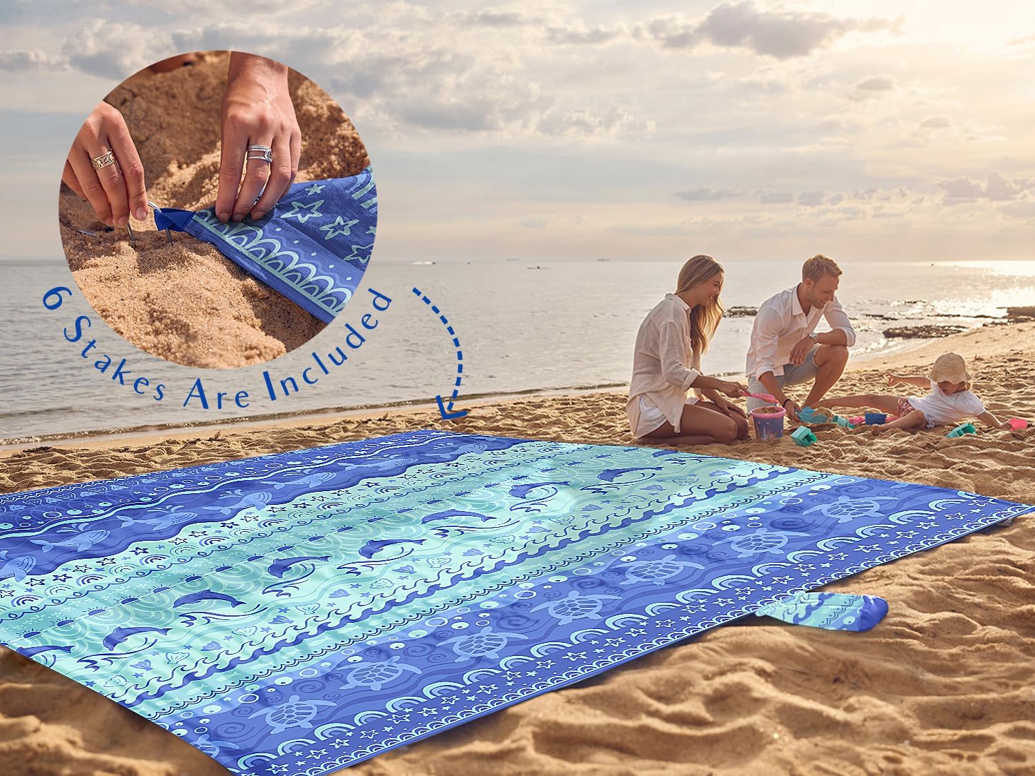 WEKAPO Sand Free Beach Blanket, Bohemian Sealife
