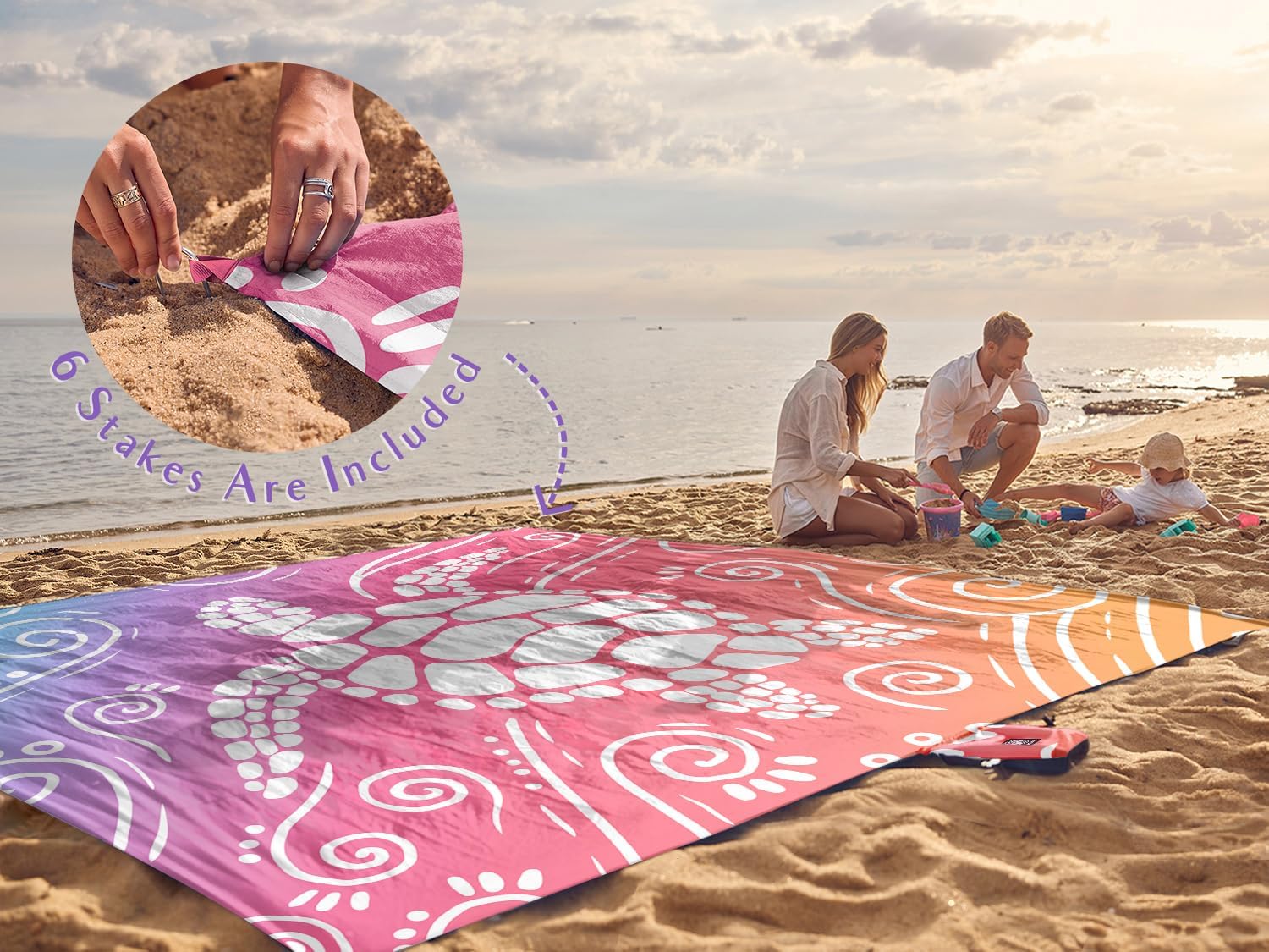 WEKAPO Sand Free Beach Blanket,Pinkish Purple Sea Turtle
