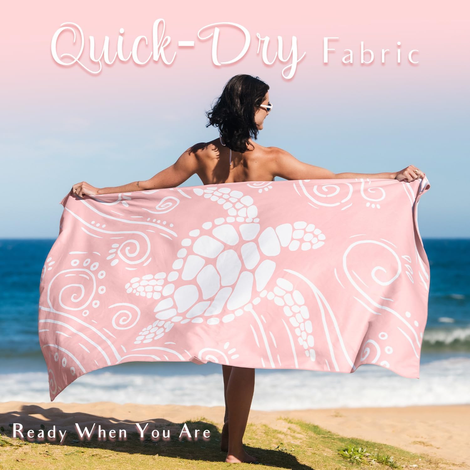 WEKAPO Microfiber Beach Towel,Pink Sea Turtle
