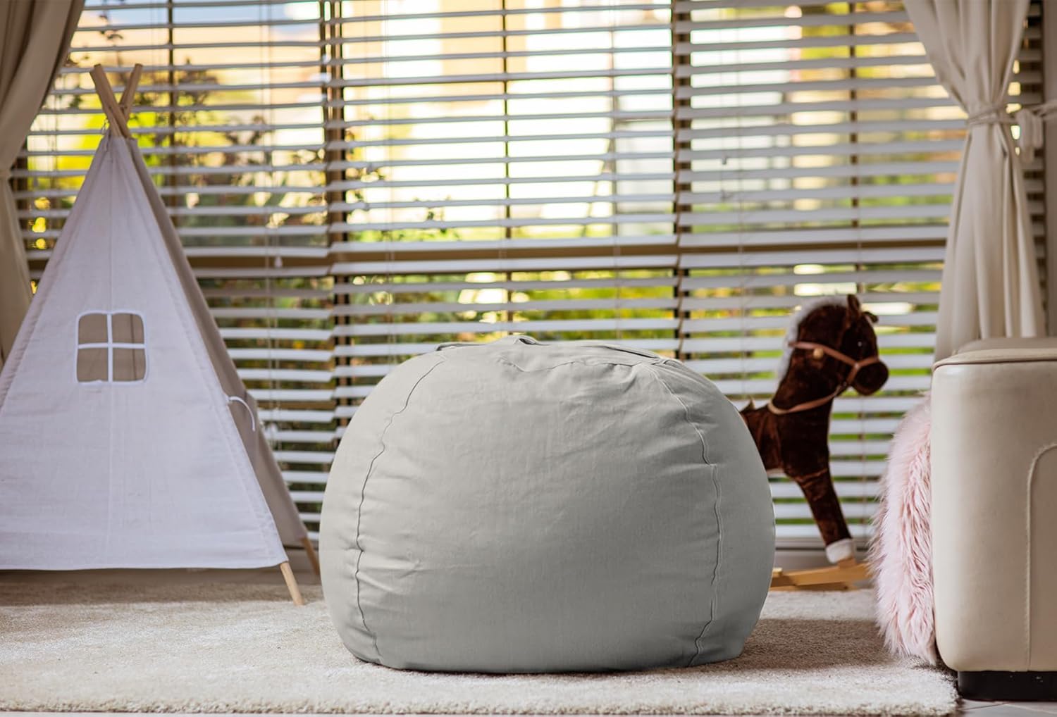 WEKAPO Stuffed Animal Storage Bean Bag Cover,Solid Grey