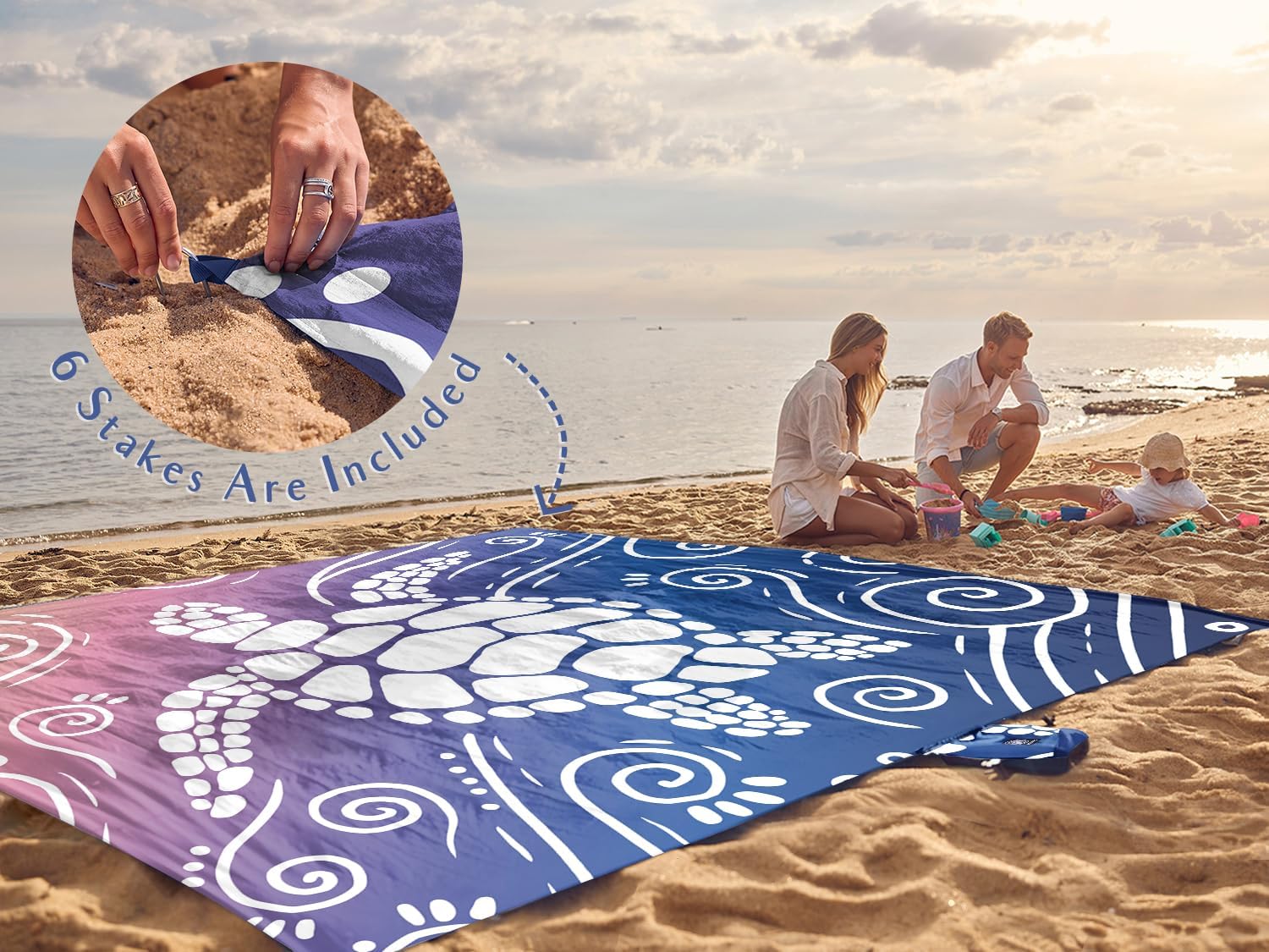 WEKAPO Sand Free Beach Blanket,Deep Blue Sea Turtle
