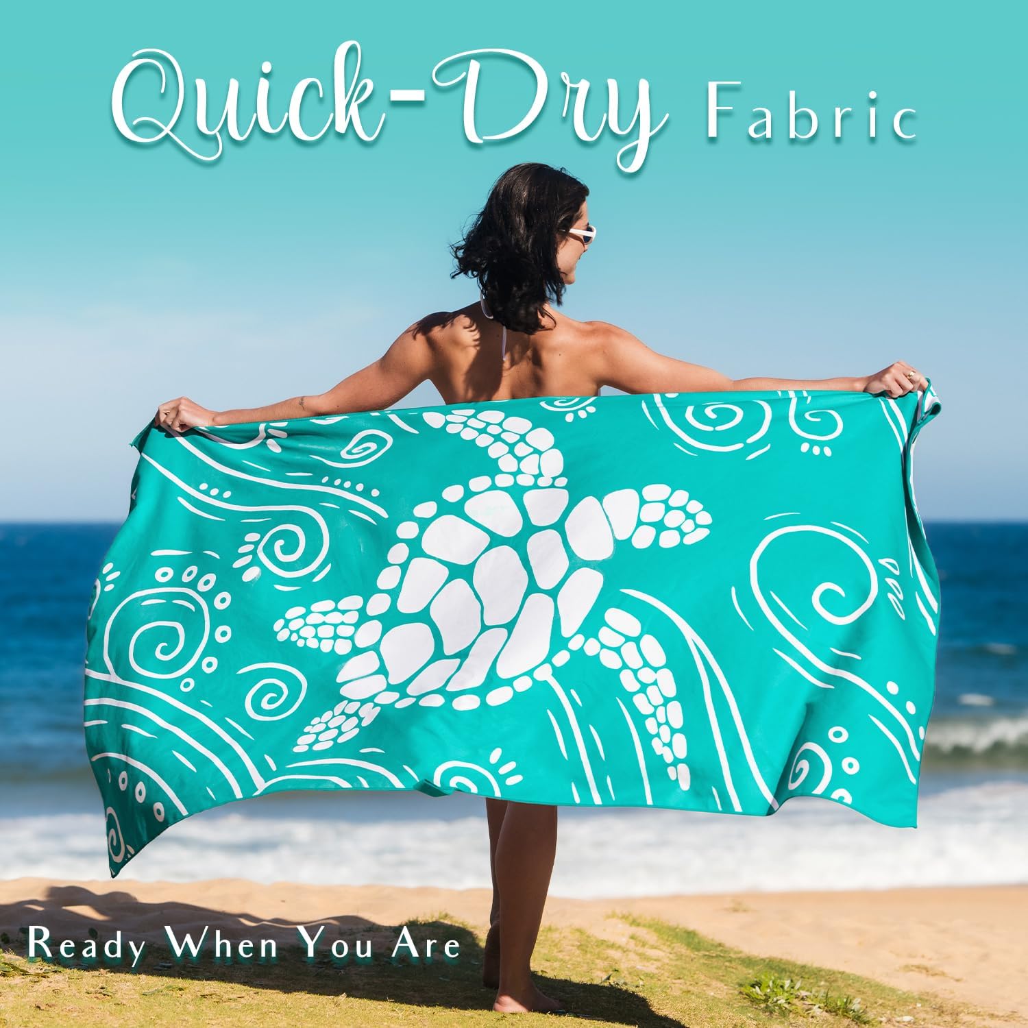 WEKAPO Microfiber Beach Towel,Teal Sea Turtle