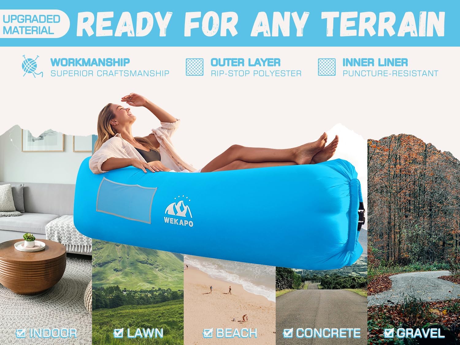 WEKAPO Inflatable Couch with Pump,Blue
