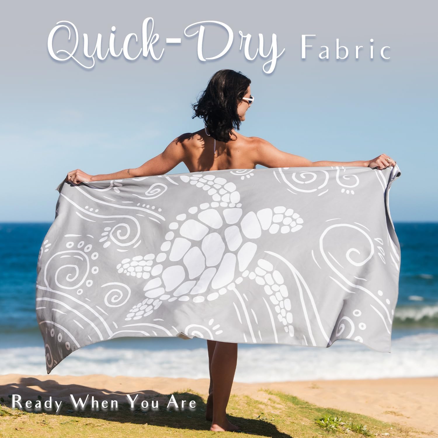 WEKAPO Microfiber Beach Towel,Gray Sea Turtle