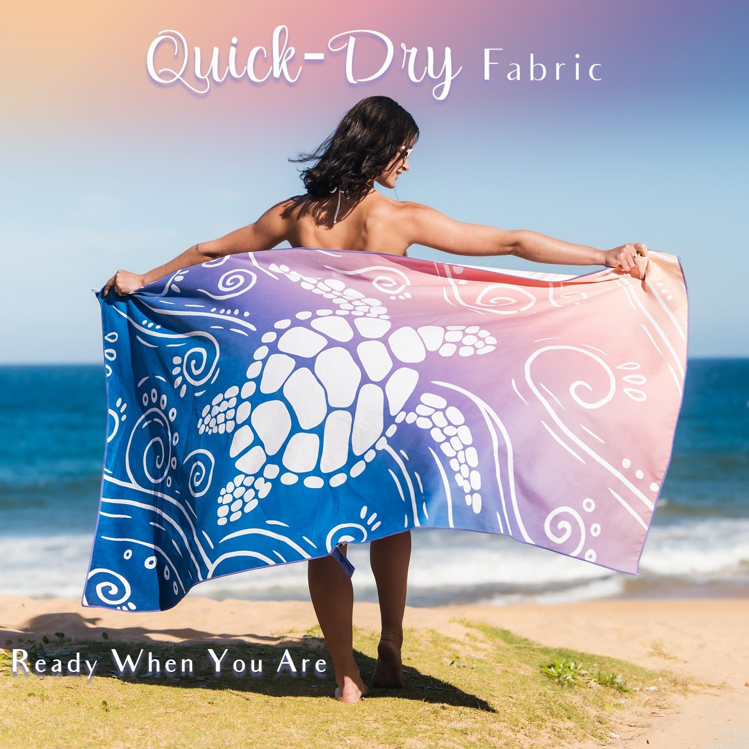 WEKAPO Microfiber Beach Towel,Gradient Deep Blue Sea Turtle