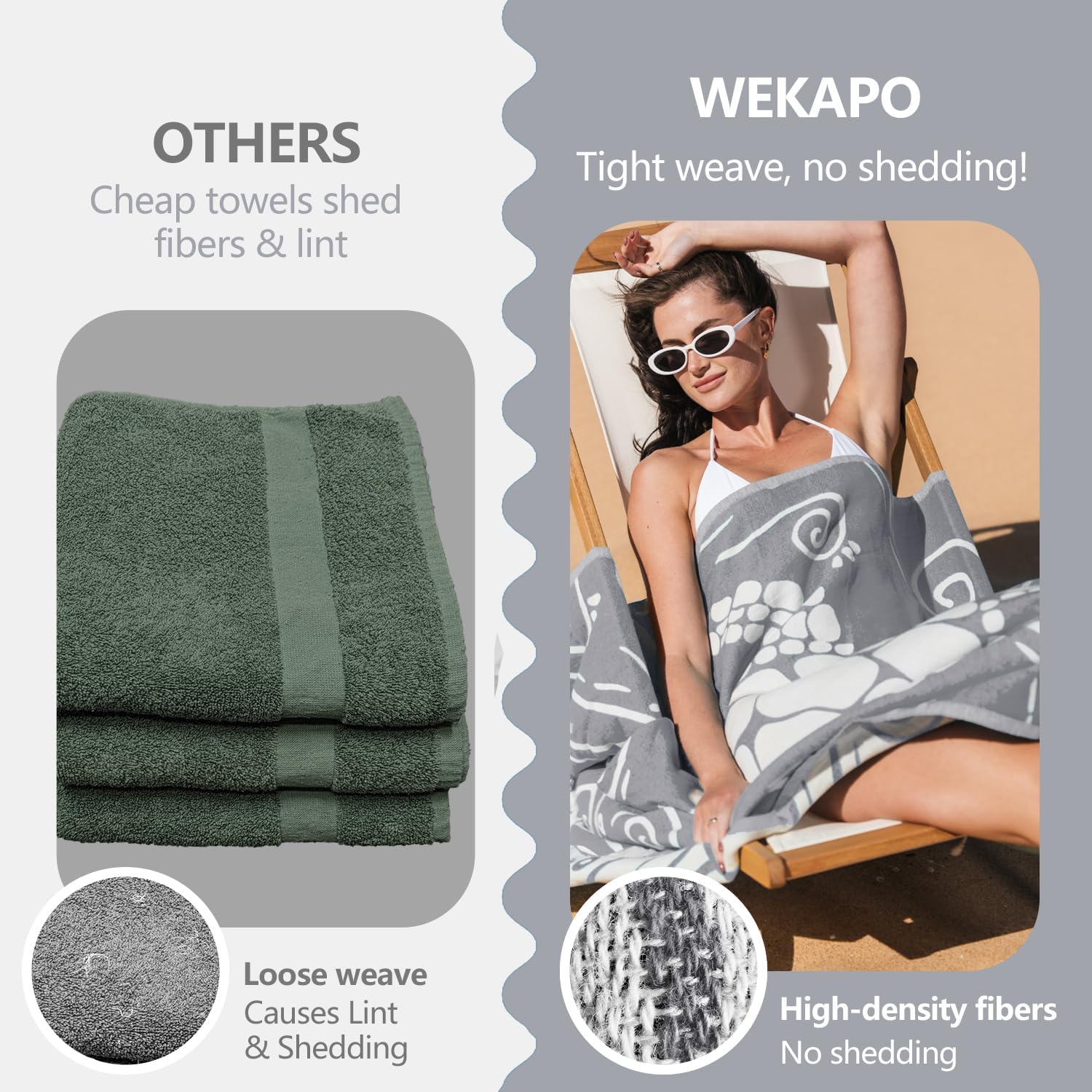 WEKAPO Turkish Beach Towel,Light Grey Sea Turtle