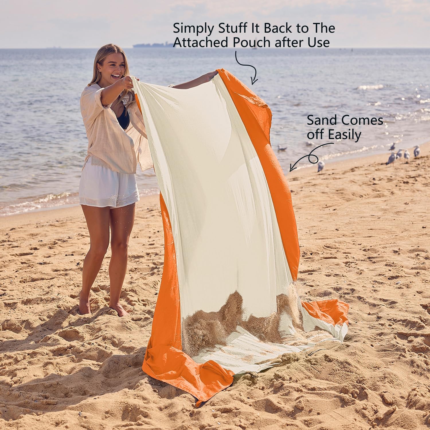 WEKAPO Sand Free Beach Blanket, Orange