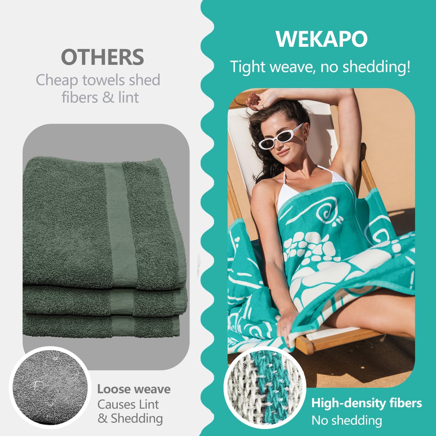 WEKAPO Turkish Beach Towel,Light Teal Sea Turtle